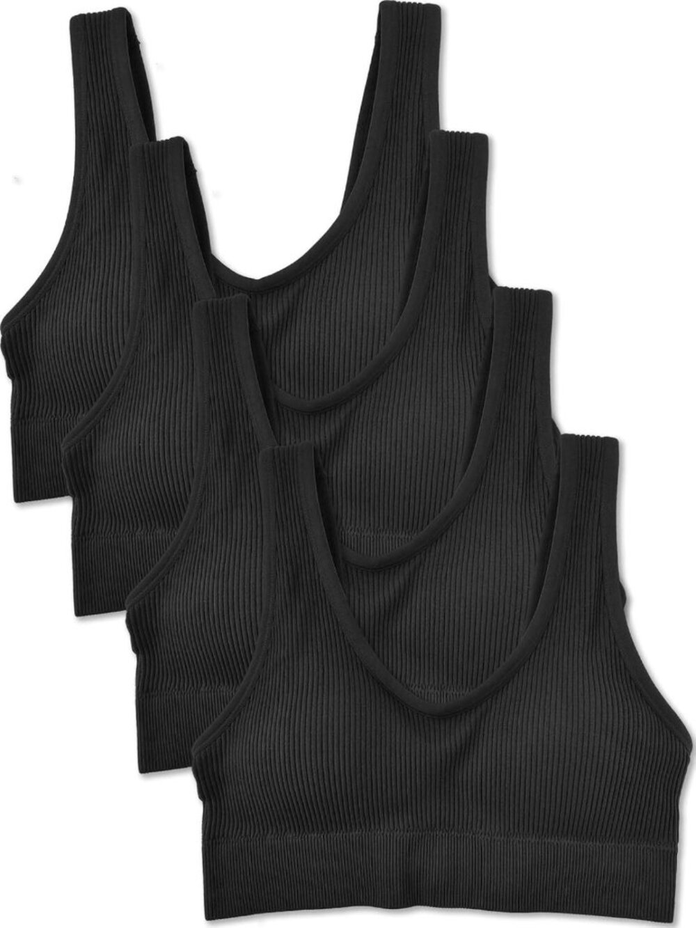 Cozy 4-Pack Ribbed Bralette Crop Tops | Comfortable Sports Bras for Everyday